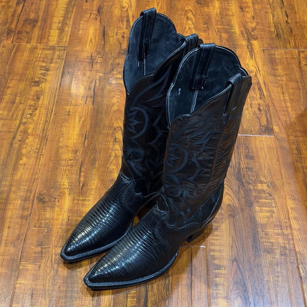 Tony Lama 73463 L Black Teju Lizard & Leather Western Cowboy Boots Women’s 8.5 M